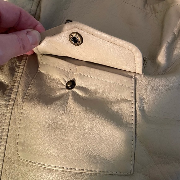 Moto Cream Faux Soft Leather Zipper Crop Jacket XL - Picture 12 of 12